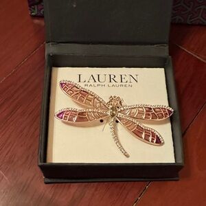 Lauren Ralph Lauren Gold and Pink Dragonfly Brooch